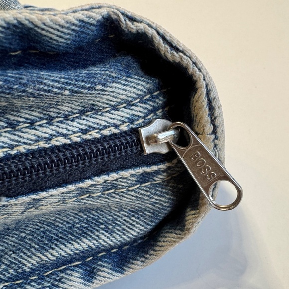 Vintage 80s denim purse, NWT acid-washed denim, Together / Feelings, spot stains - Picture 6 of 9